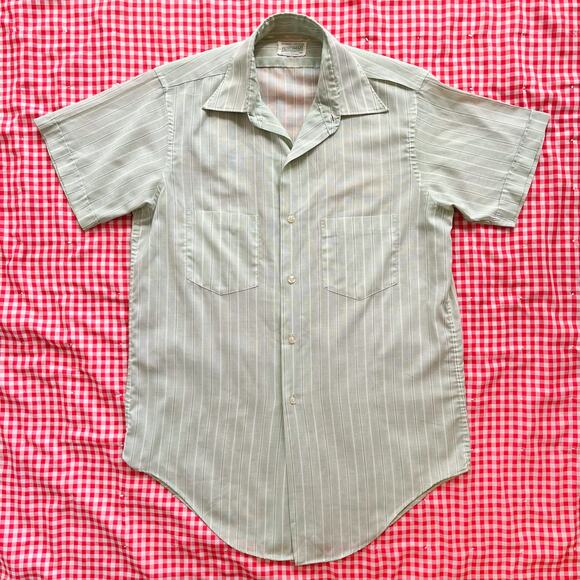 Vintage 50s / 60s Mens Green Button Down Short Sleeve Shirt // Size Medium - Picture 1 of 5